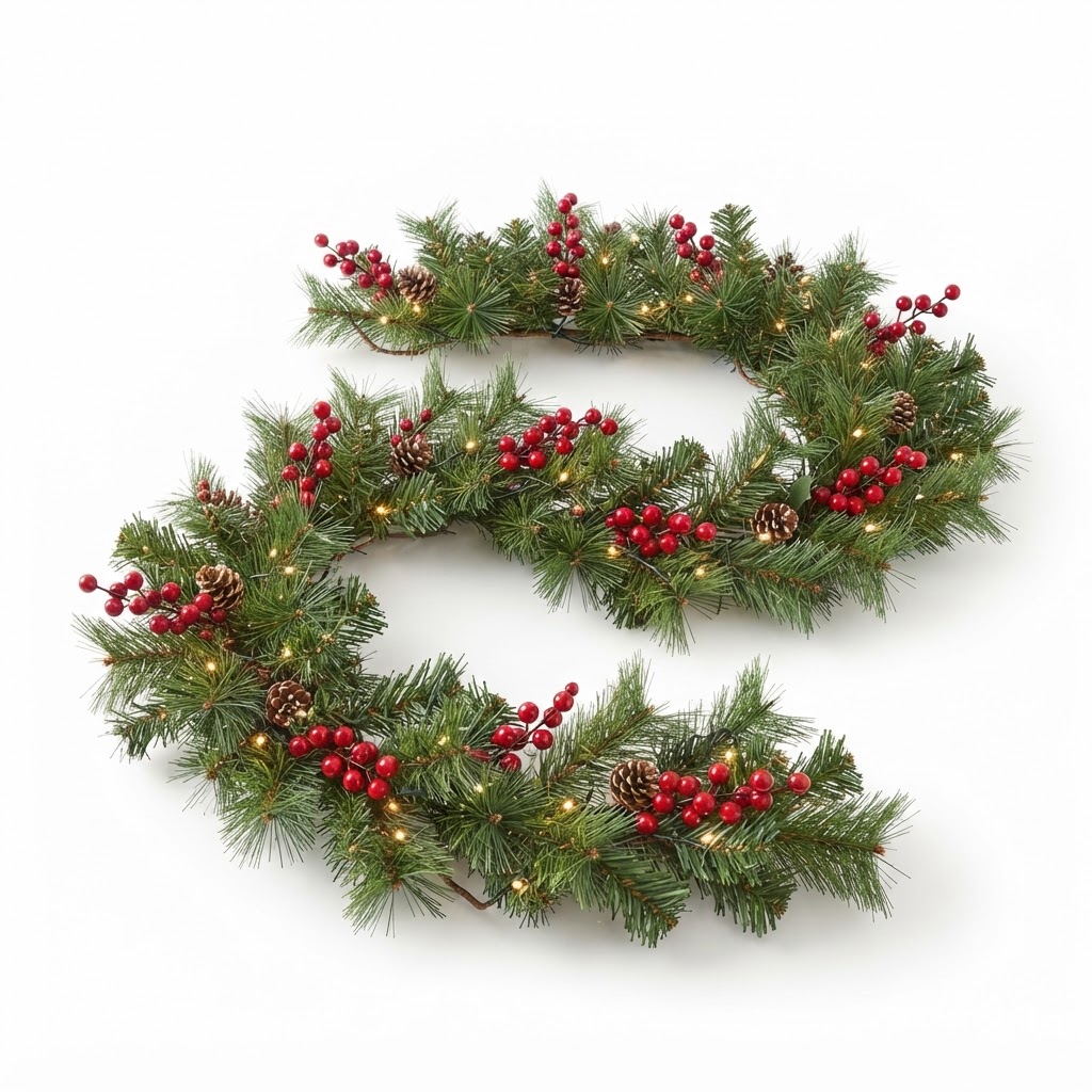 Pine and Berry Pre-Lit Bathroom Garland