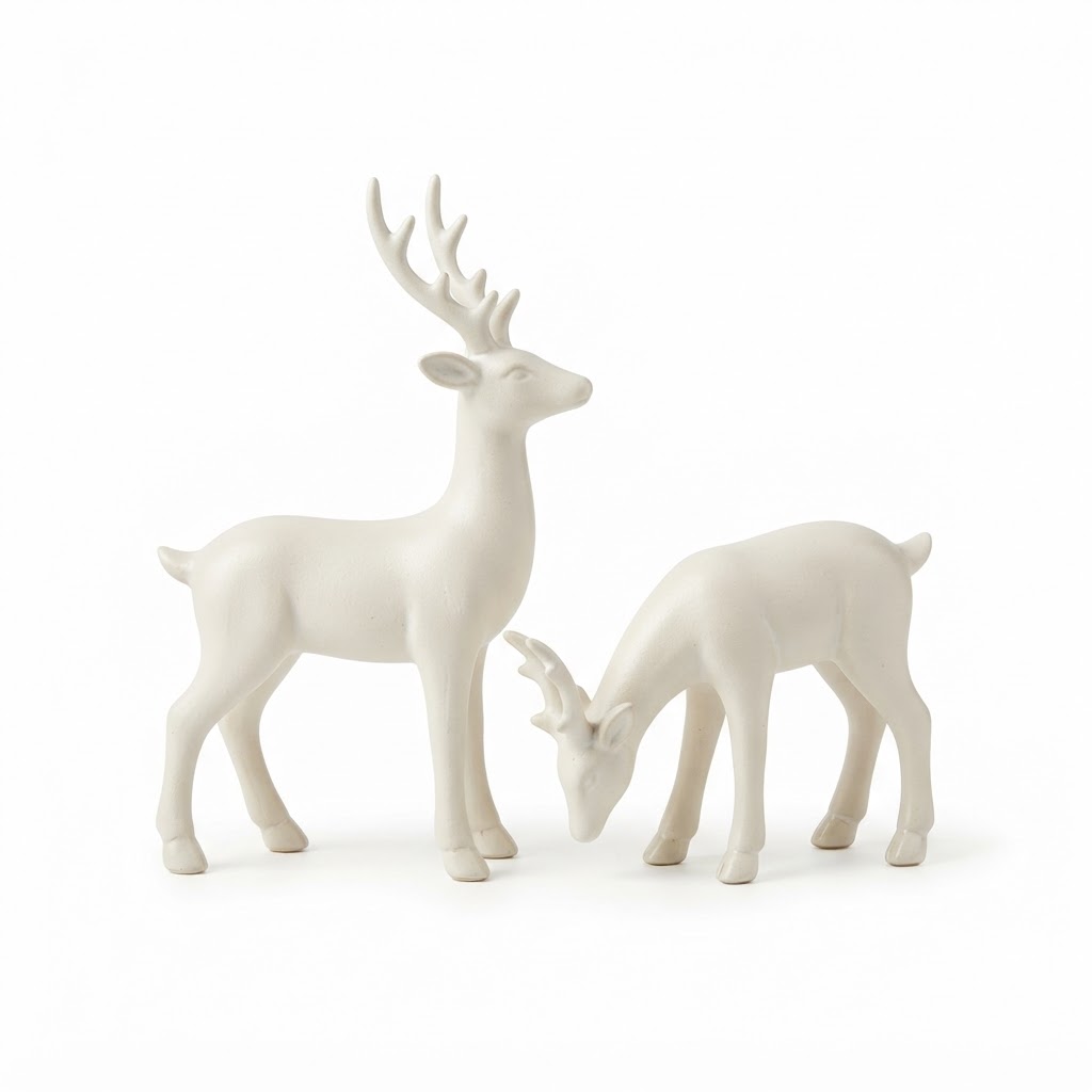 Ceramic White Reindeer Figurine Set