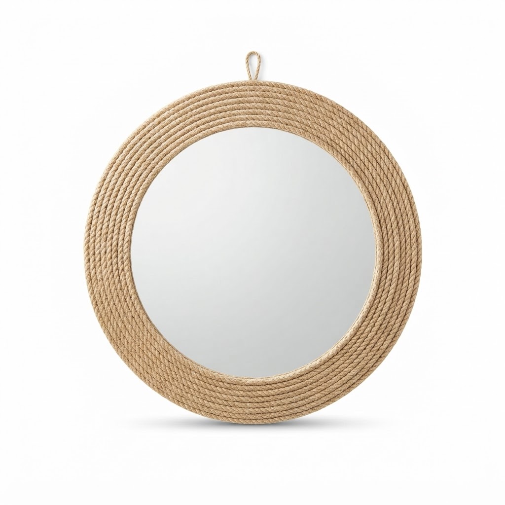Jute-Wrapped Round Wall Mirror
