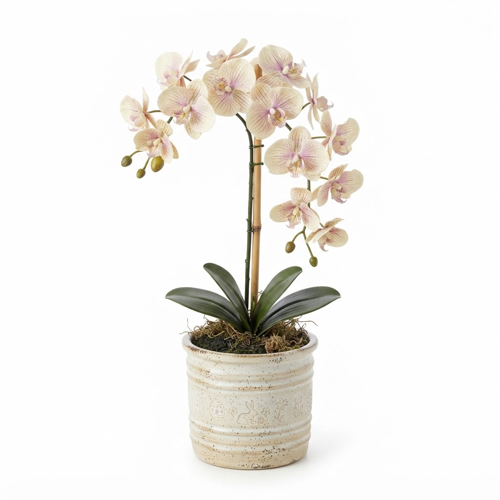 Realistic Artificial Orchid in Ceramic Pot