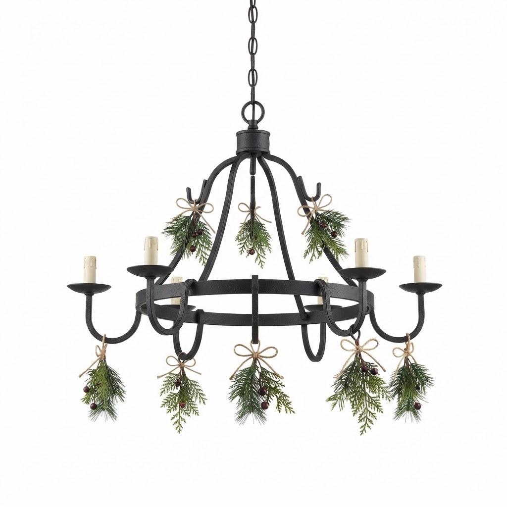 Iron Chandelier with Greenery Hooks
