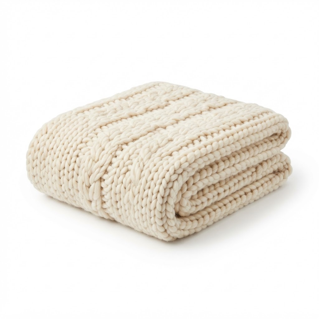 Chunky Knit Cream Throw Blanket