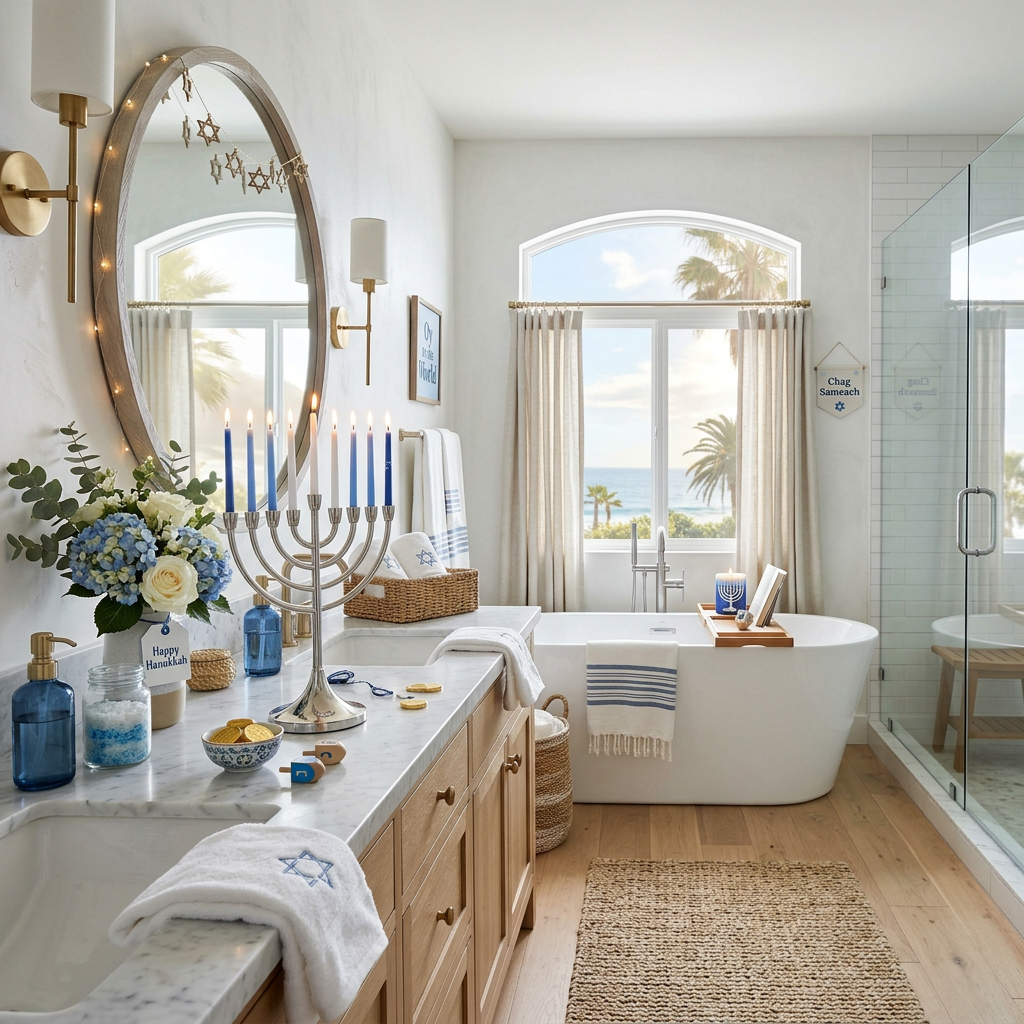 Coastal Hanukkah Master Bathroom