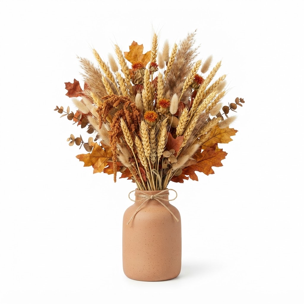 Dried Wheat and Fall Floral Arrangement