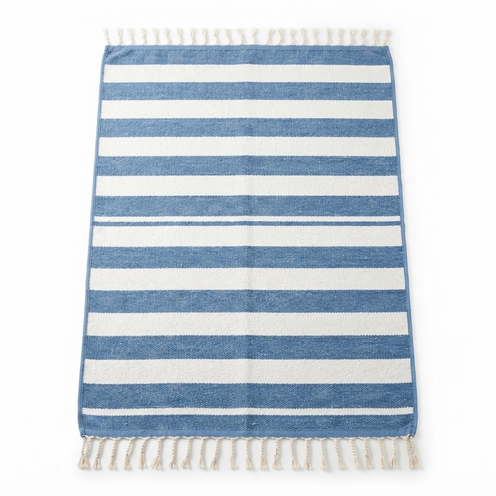 Summer Blue Striped Cotton Area Rug