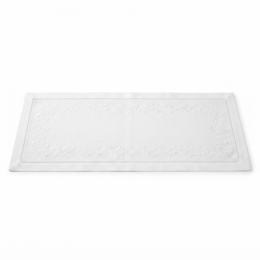 Embroidered White Table Runner