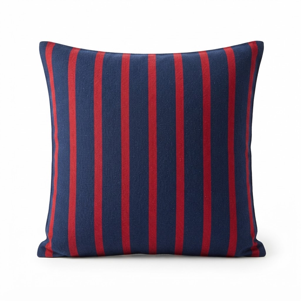 Navy and Red Striped Throw Pillow