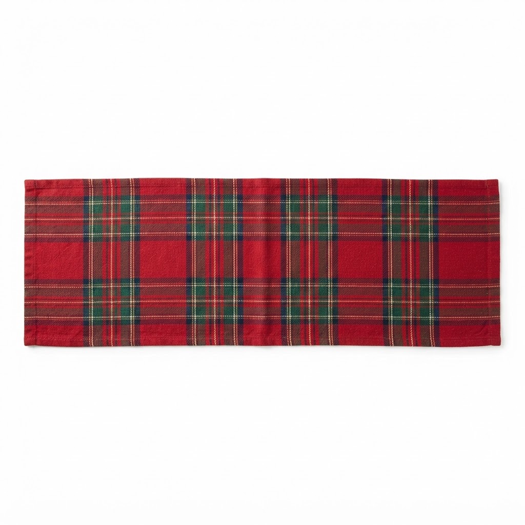 Red Plaid Cotton Kitchen Runner