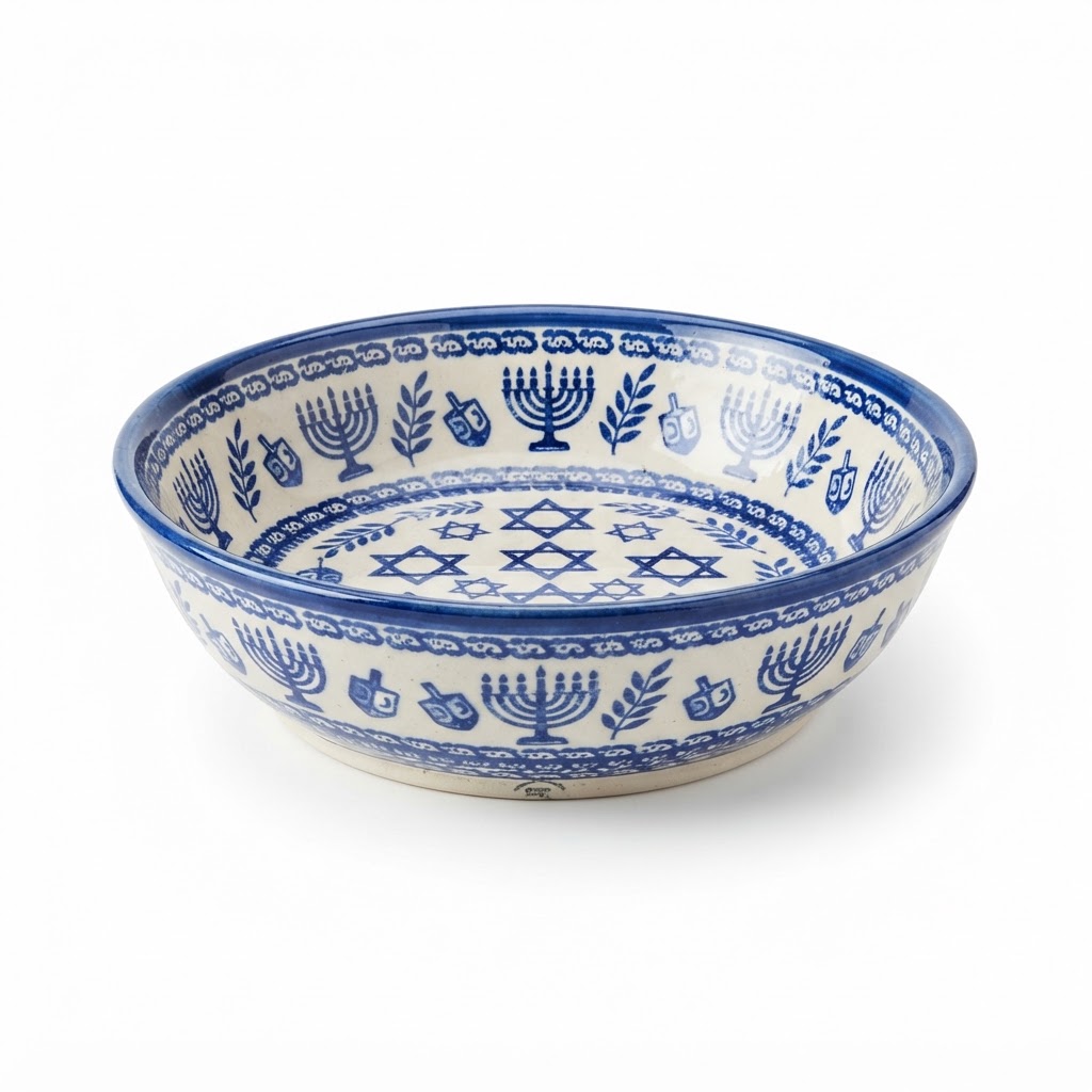 Ceramic Blue and White Patterned Serving Bowl