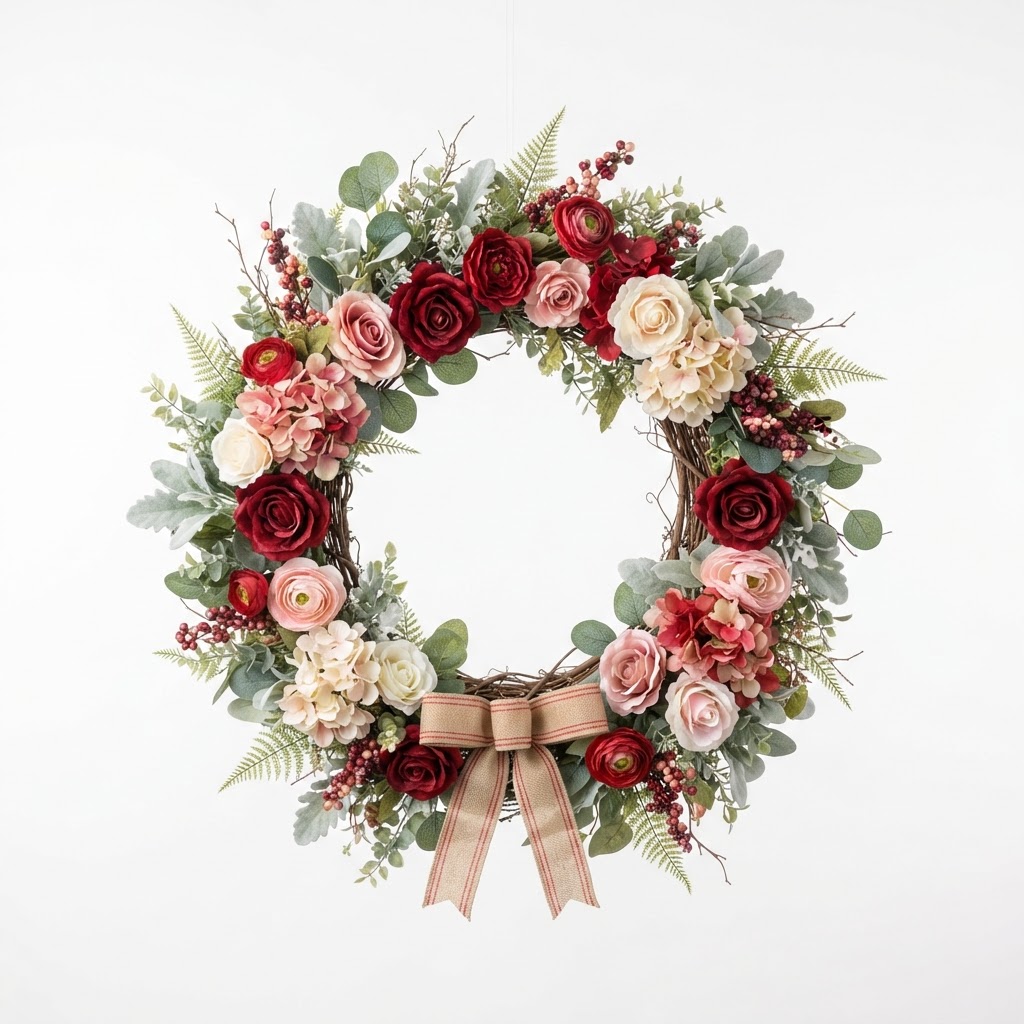 Floral Valentine's Front Door Wreath