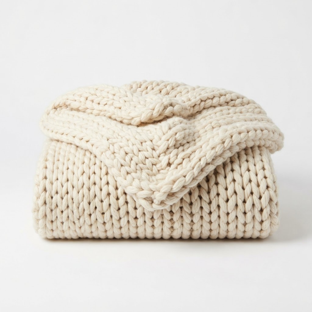 Cream Weighted Knit Throw Blanket