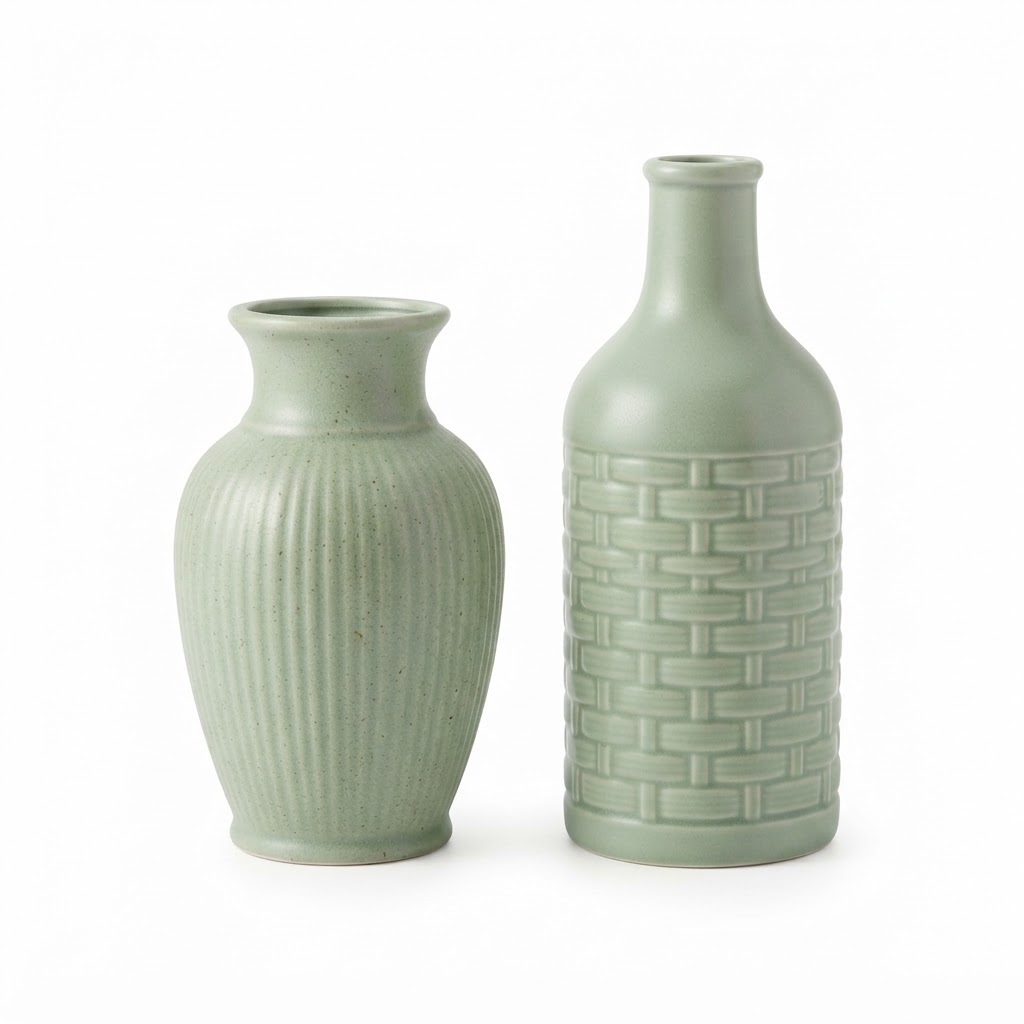 Transitional Ceramic Soft Green Vase Set
