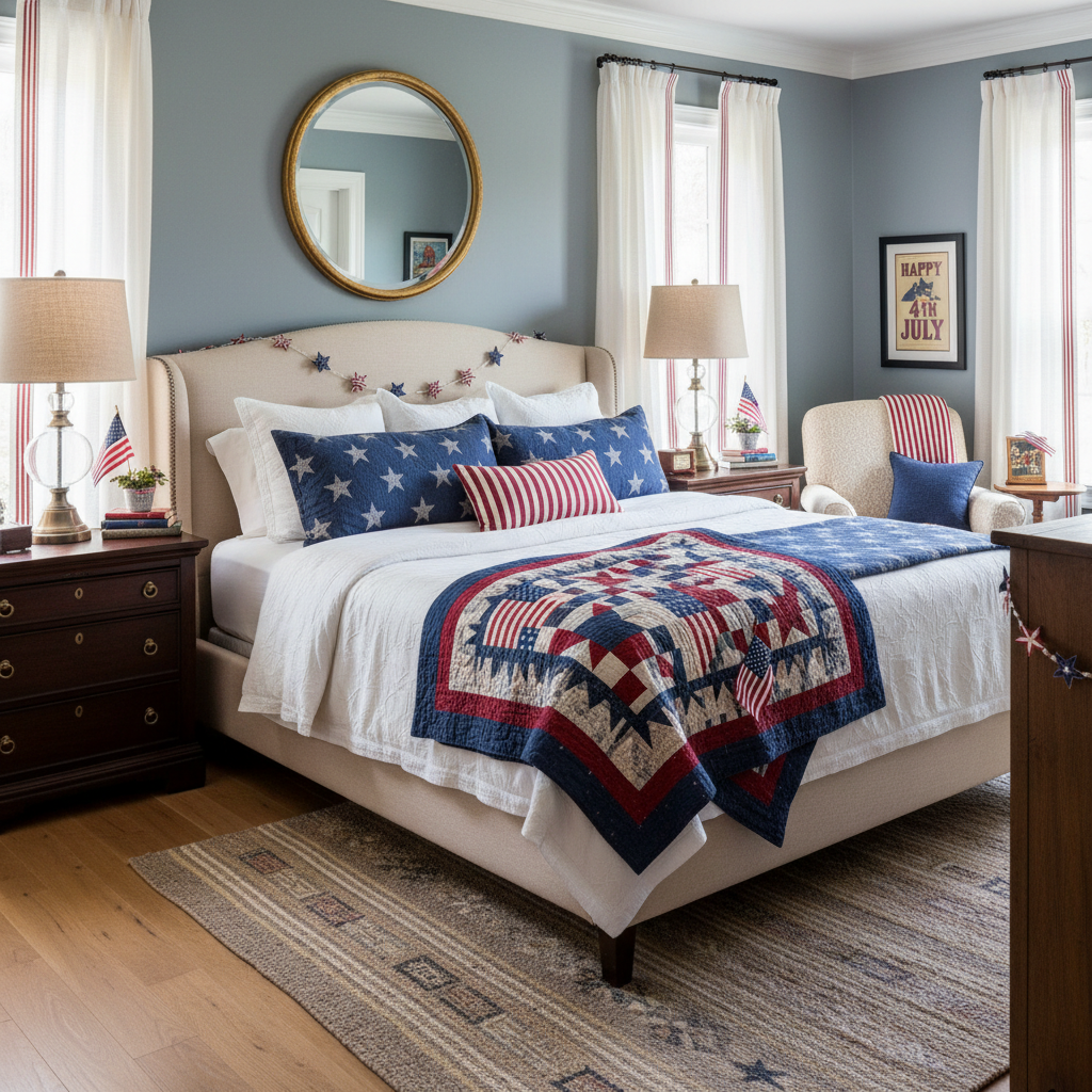 Transitional Independence Day (4th of July) Master Bedroom