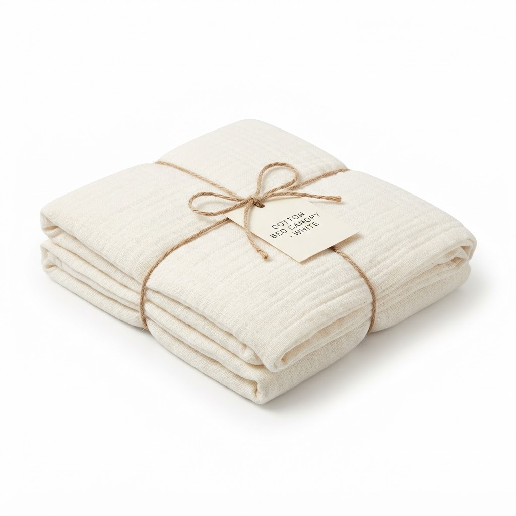 White Cotton Bed Canopy Drapes