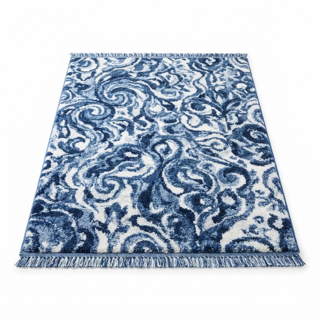 Blue and White Abstract Area Rug