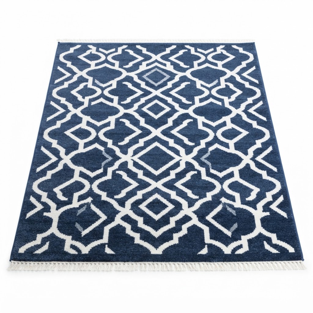 Navy and White Geometric Area Rug