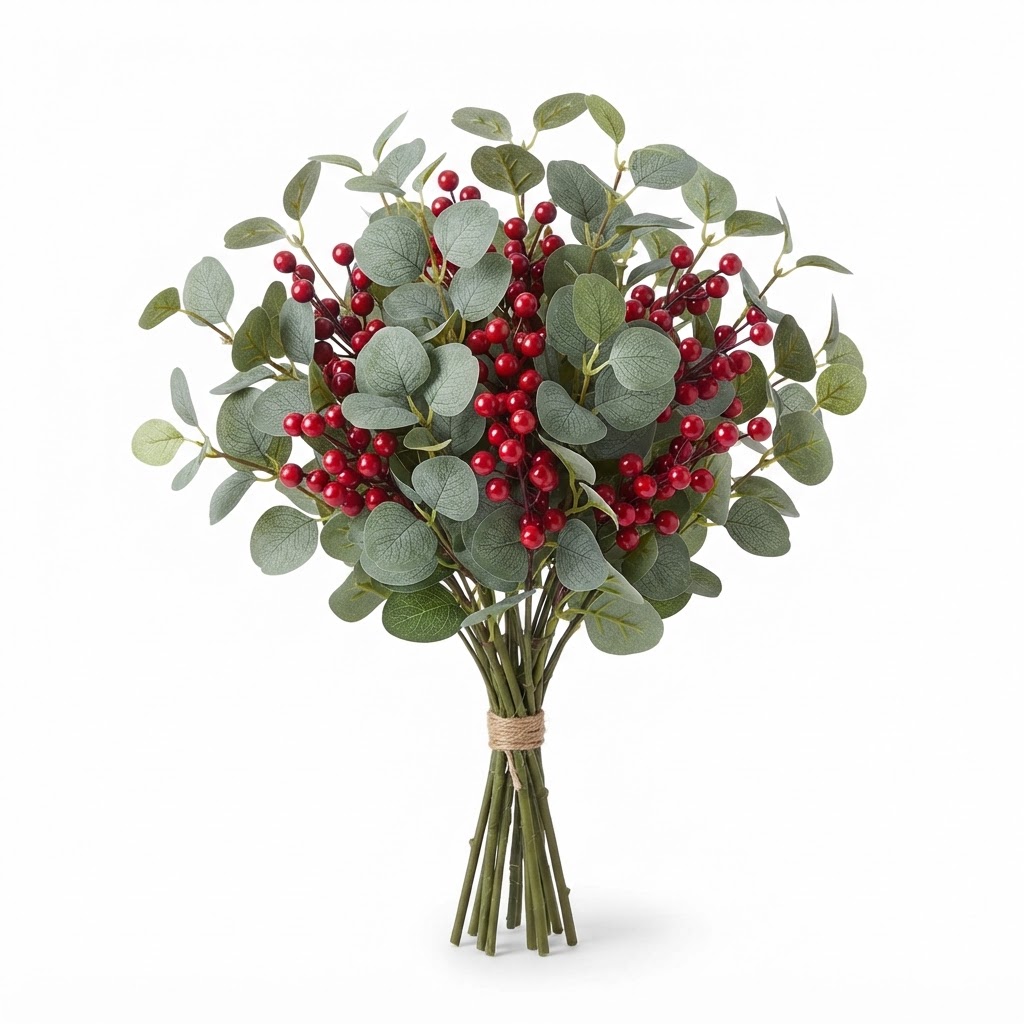 Artificial Eucalyptus and Red Berry Bouquet