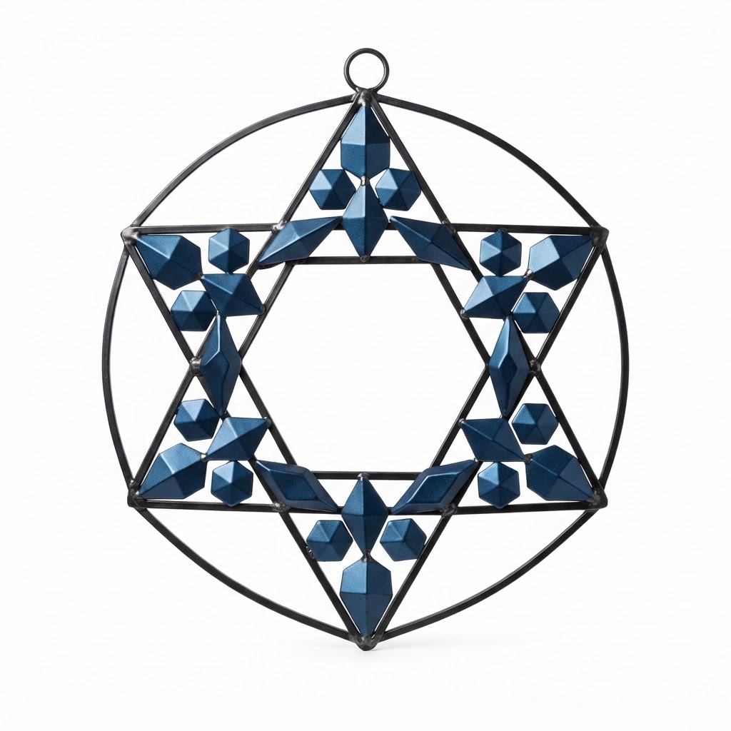 Geometric Blue Star of David Decorative Wreath