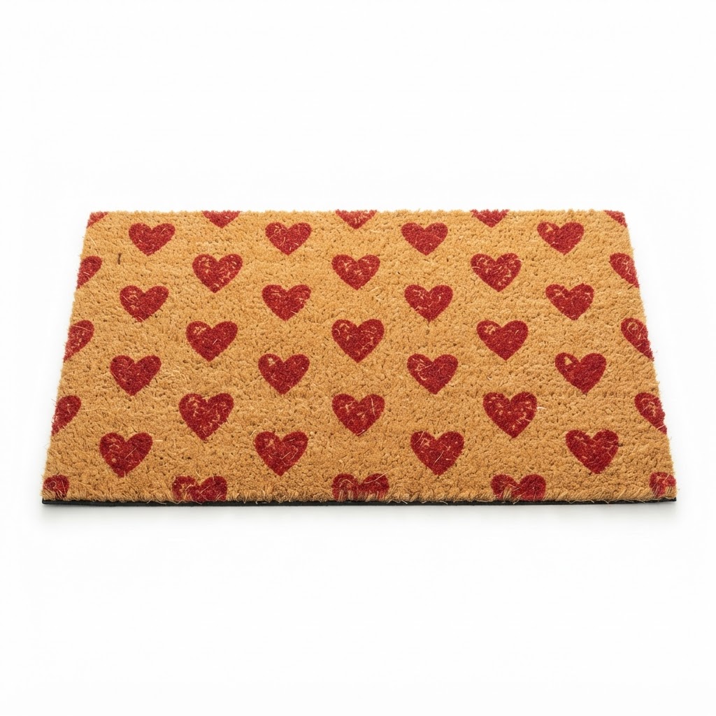 Red Heart Print Doormat