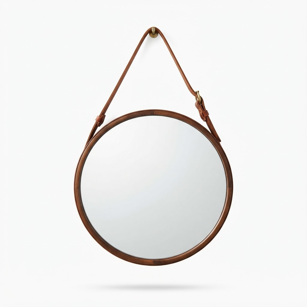 Leather Strap Round Mirror
