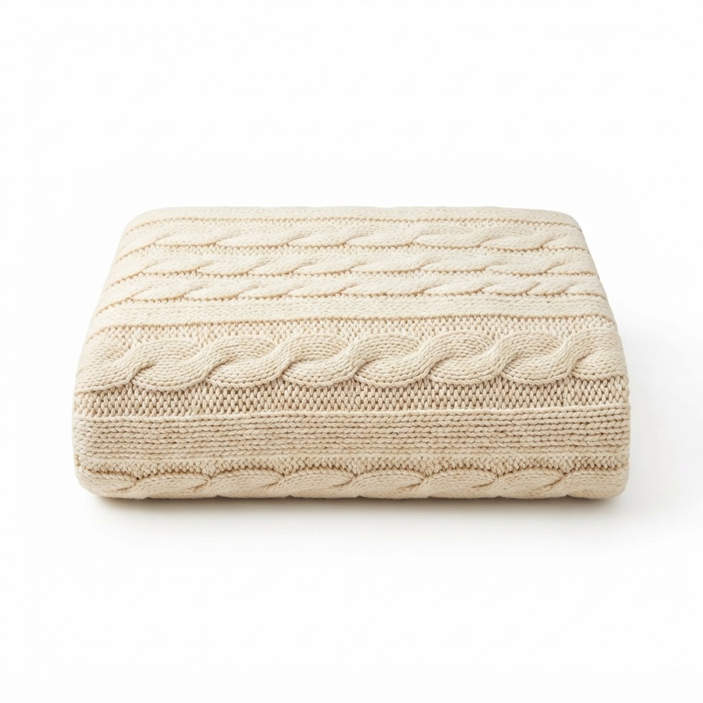 Cream Cable Knit Cotton Throw