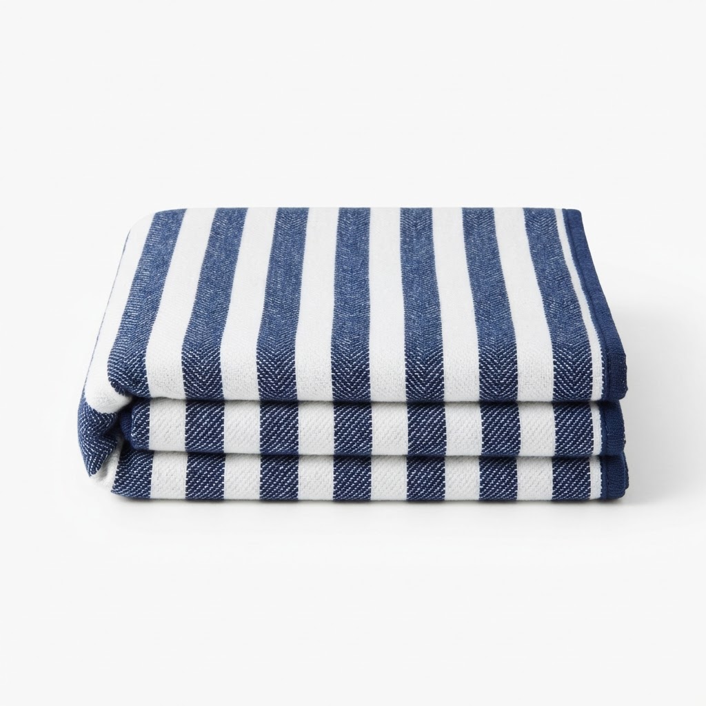 Navy and White Striped Throw Blanket