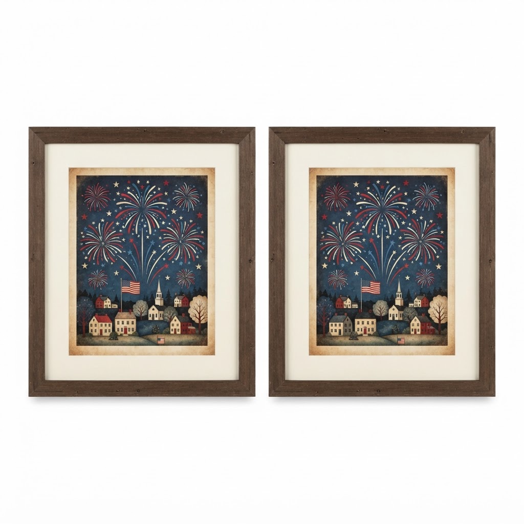Americana Fireworks Framed Print Set