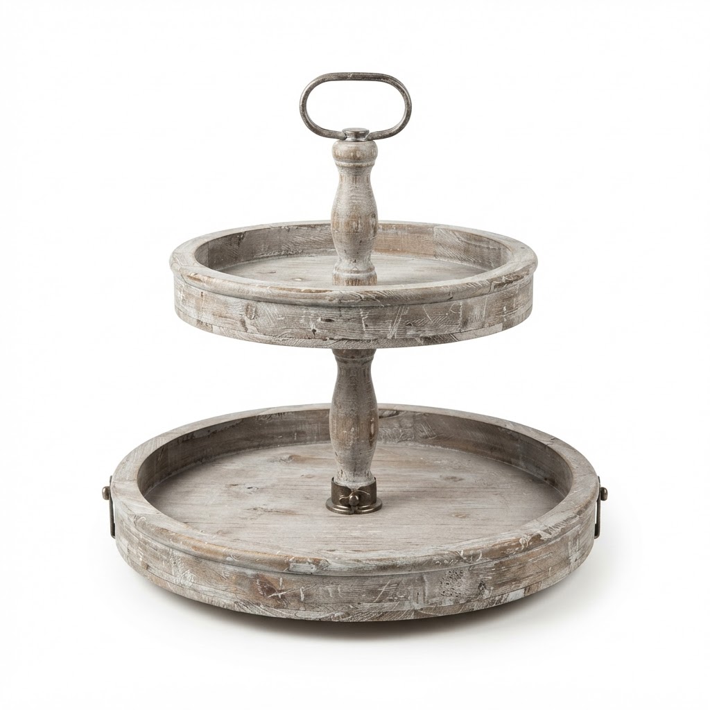 Distressed Wood Two-Tiered Tray
