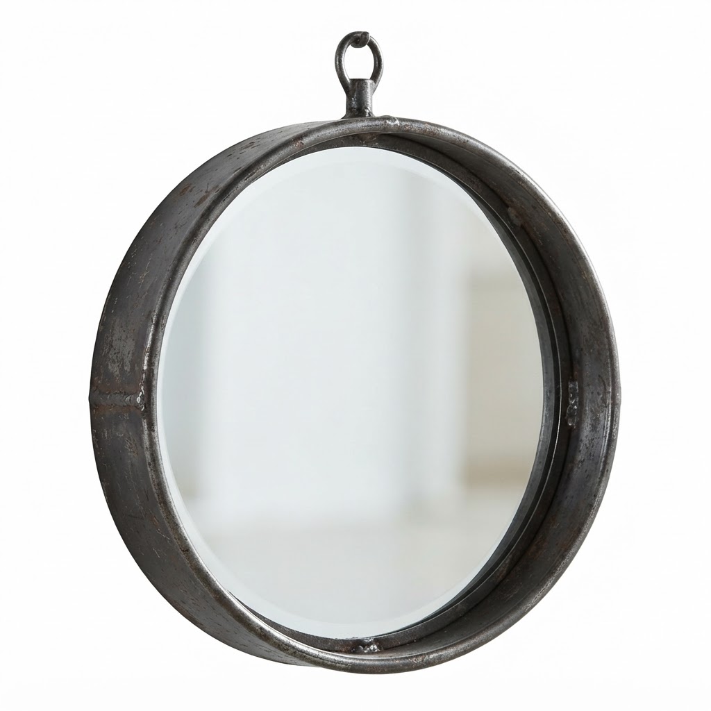 Aged Metal Round Wall Mirror