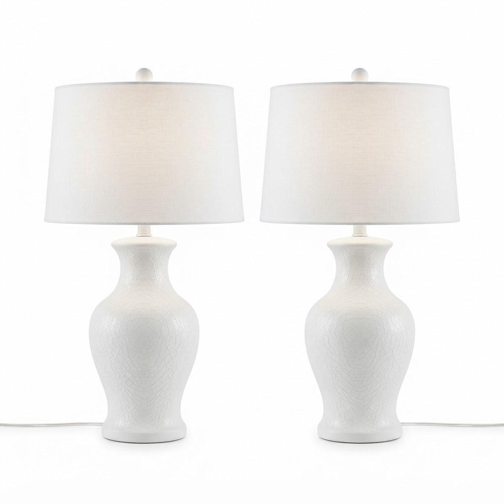 Transitional Matte White Table Lamp Set
