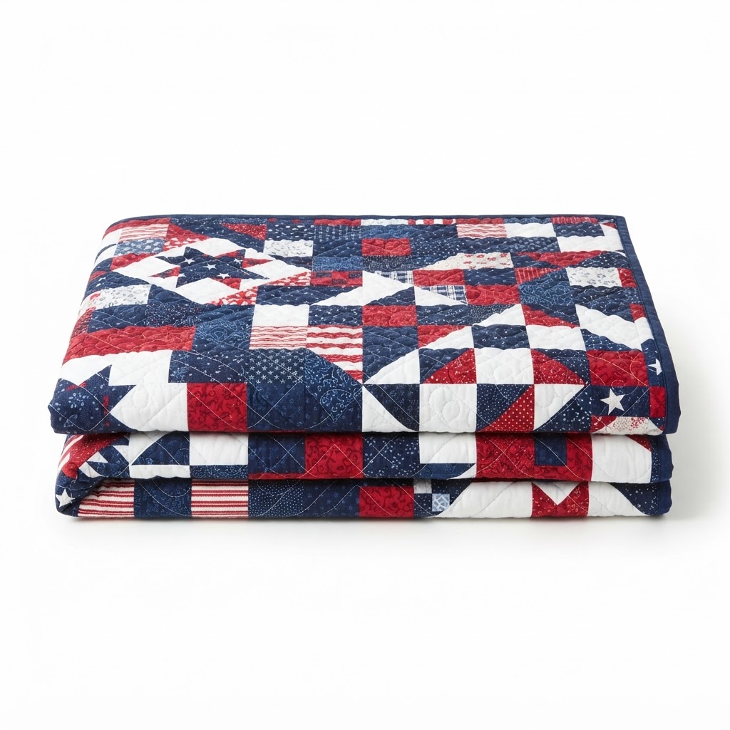 Red White and Blue Patchwork Quilt