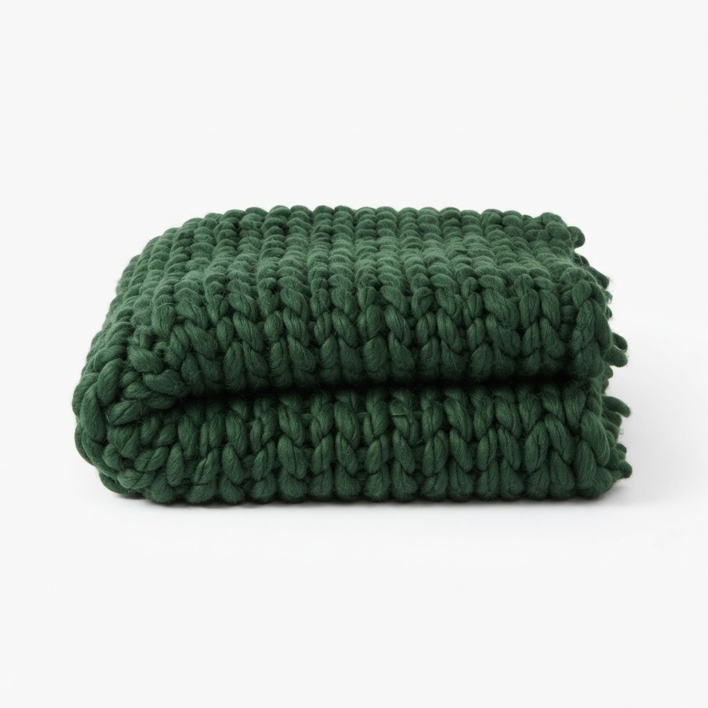 Chunky Knit Forest Green Throw
