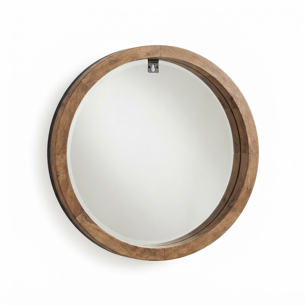 Round Wood Frame Wall Mirror