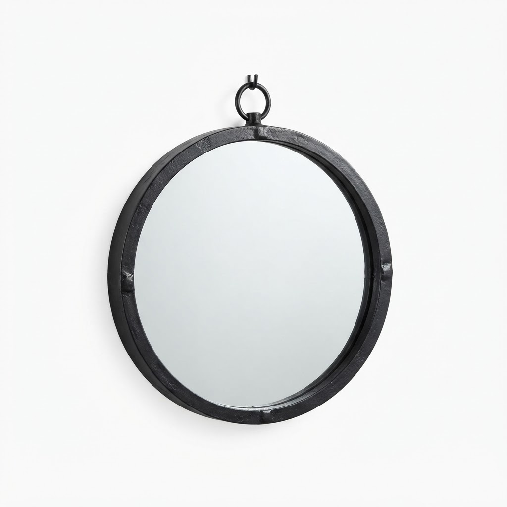 Round Black Iron Mirror