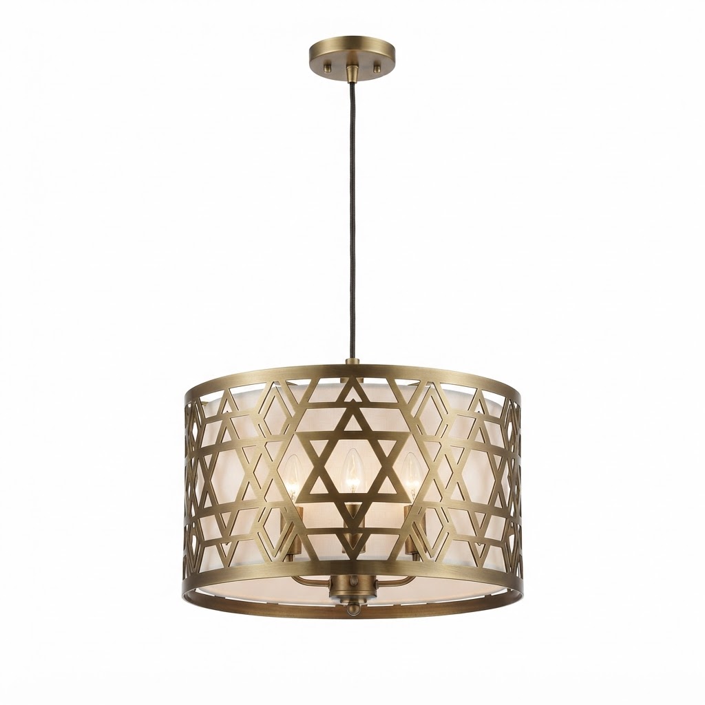 Transitional Geometric Drum Pendant Light