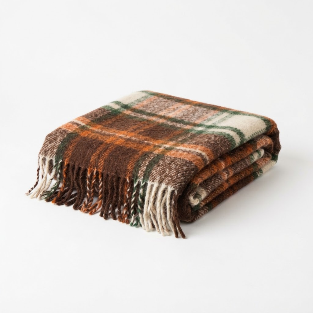 Thanksgiving Brown Plaid Wool Throw Blanket