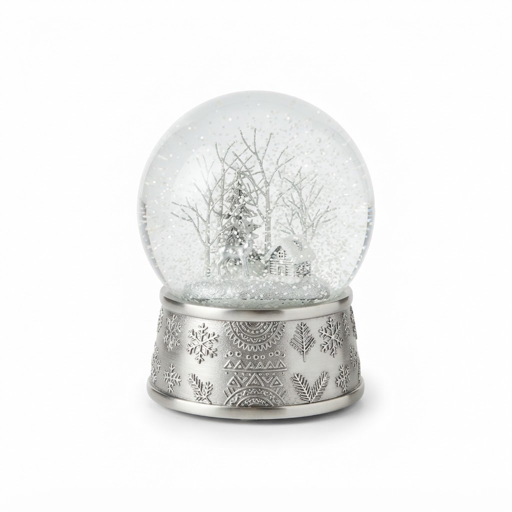 Winter Silver and Clear Glass Snow Globe