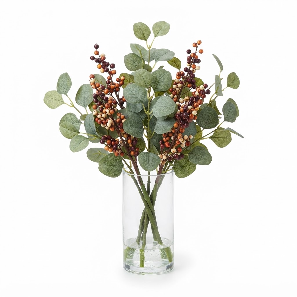 Faux Eucalyptus and Berry Stem Arrangement