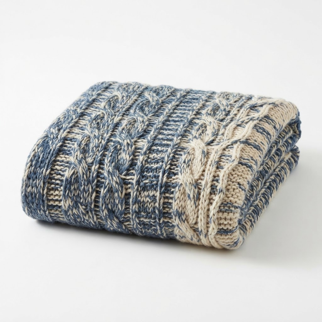 Winter Chunky Knit Blue and Cream Throw