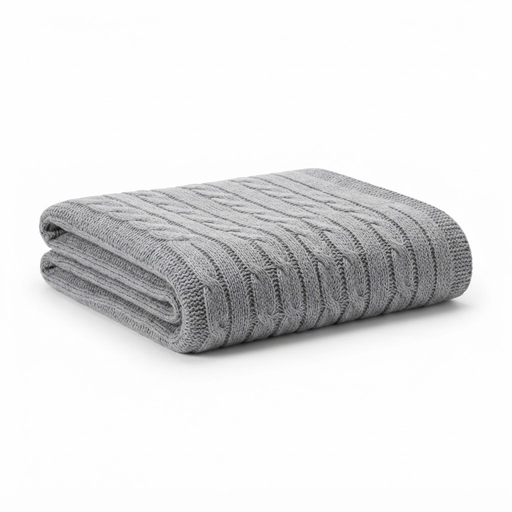 Knitted Soft Grey Throw Blanket