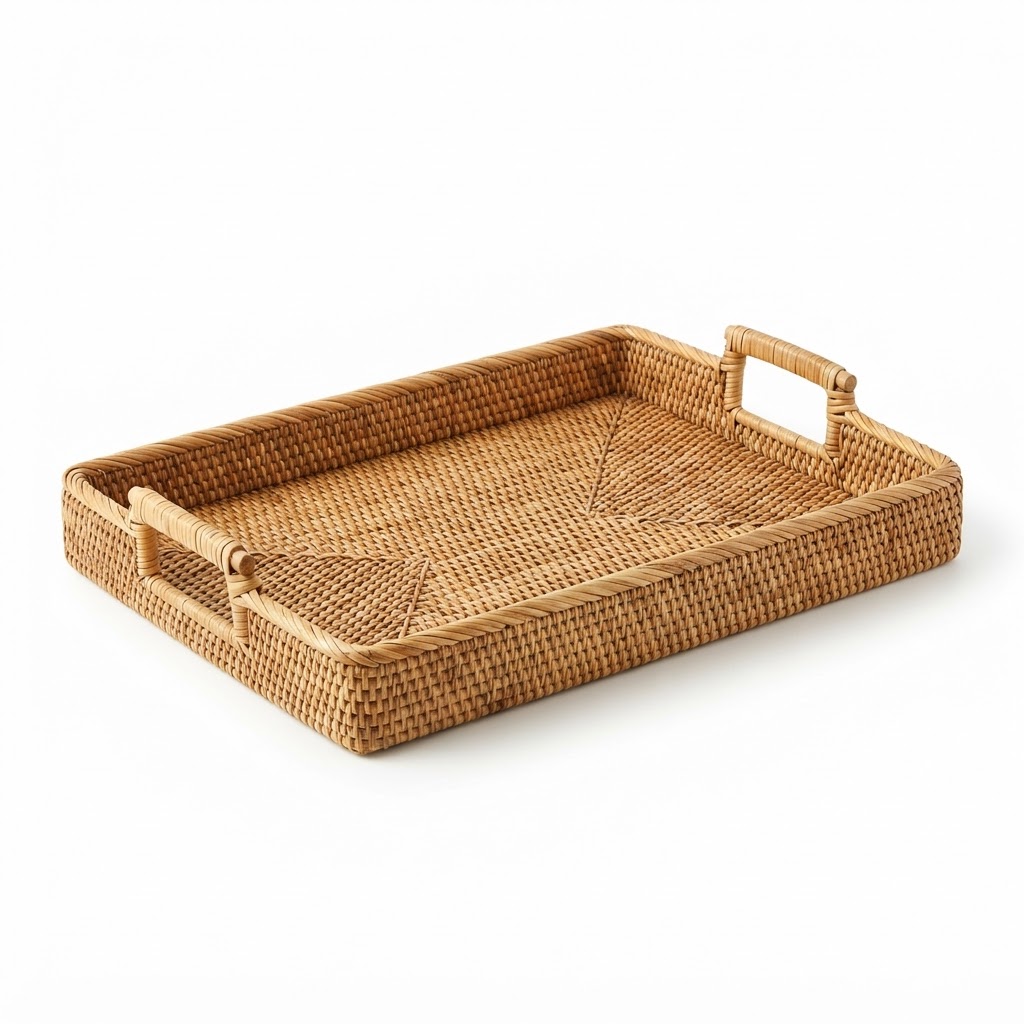 Woven Rattan Rectangular Serving Tray