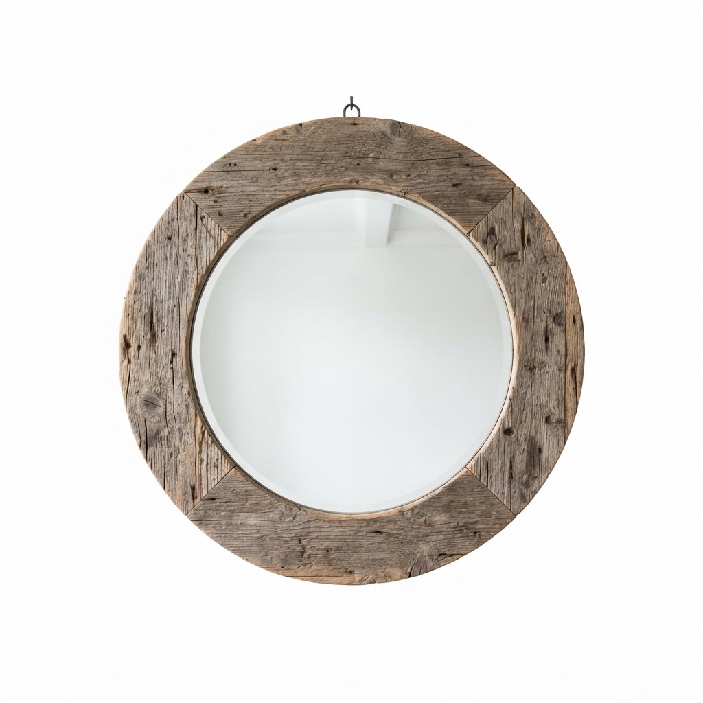 Weathered Wood Round Mirror