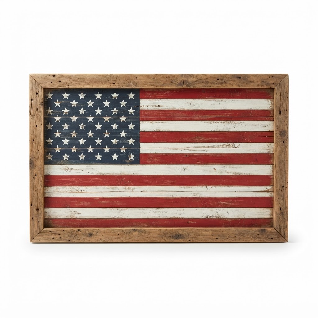 Wood Framed American Flag Wall Art