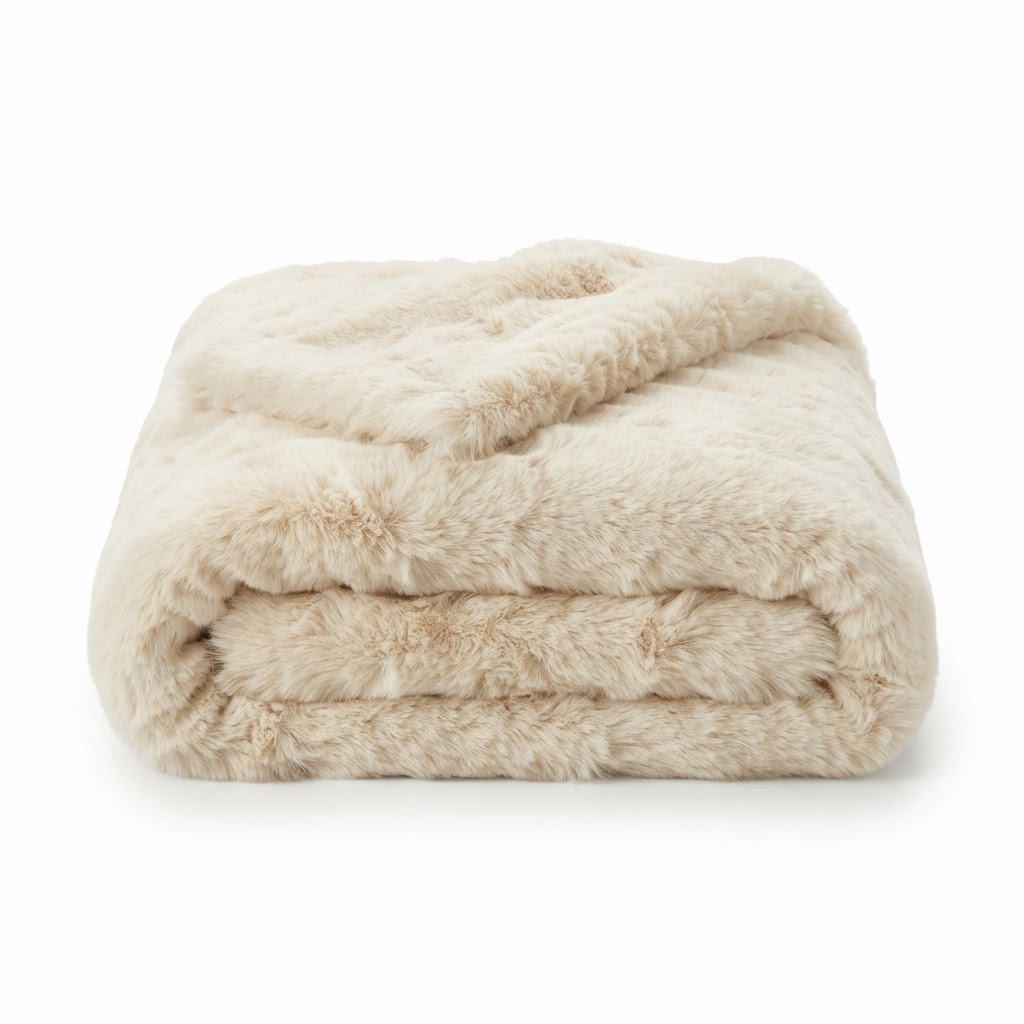 Soft Cream Faux Fur Throw Blanket