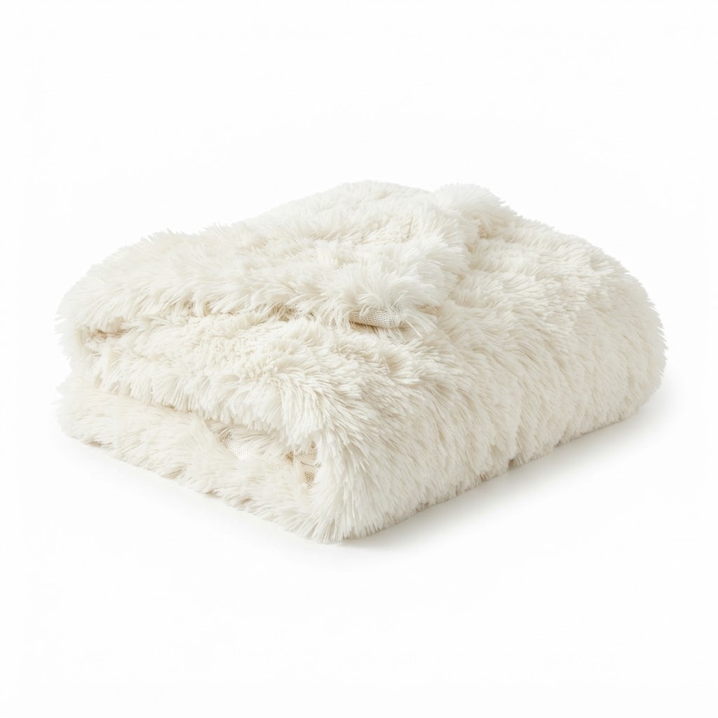 Faux Fur Fluffy White Throw Blanket