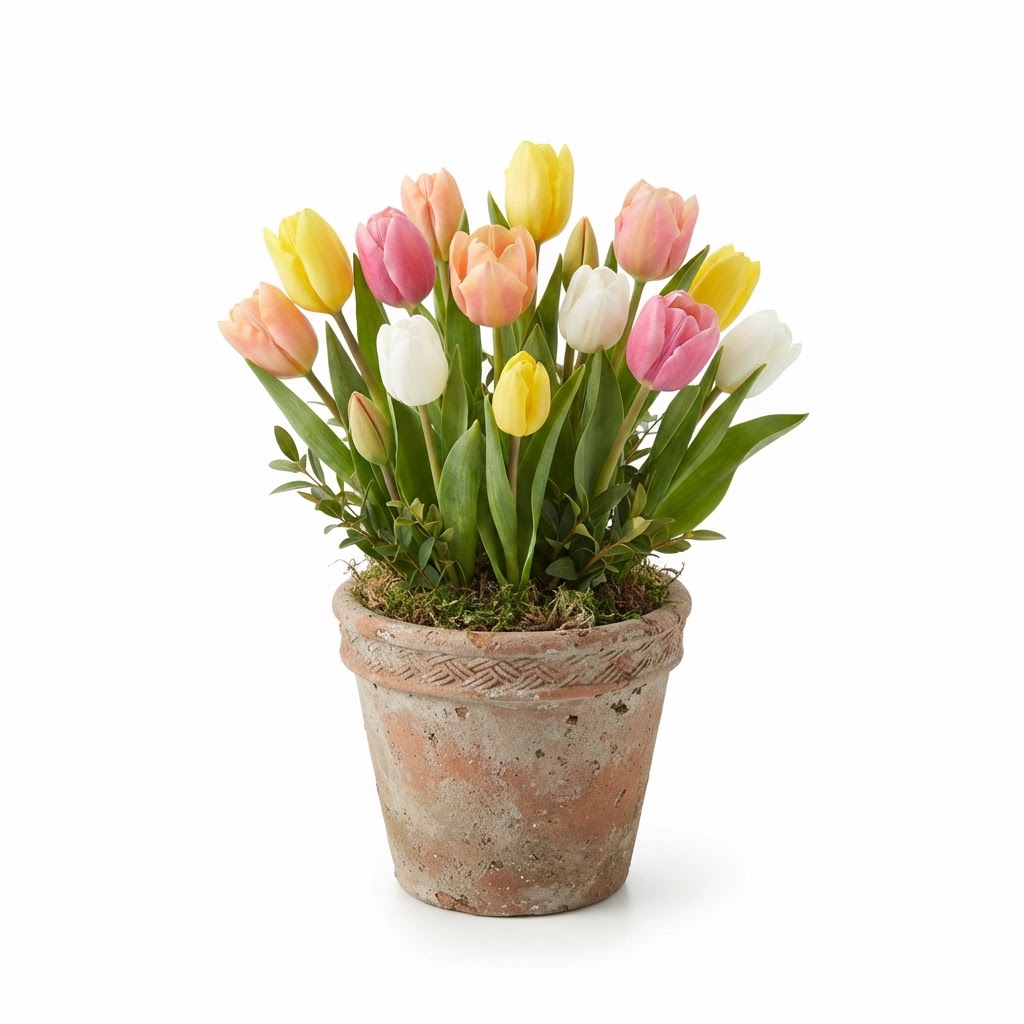 Potted Spring Tulip Arrangement