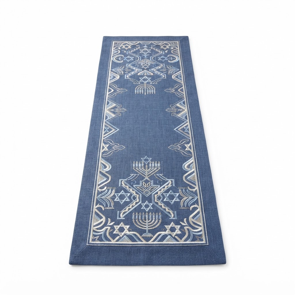 Transitional Embroidered Blue Table Runner