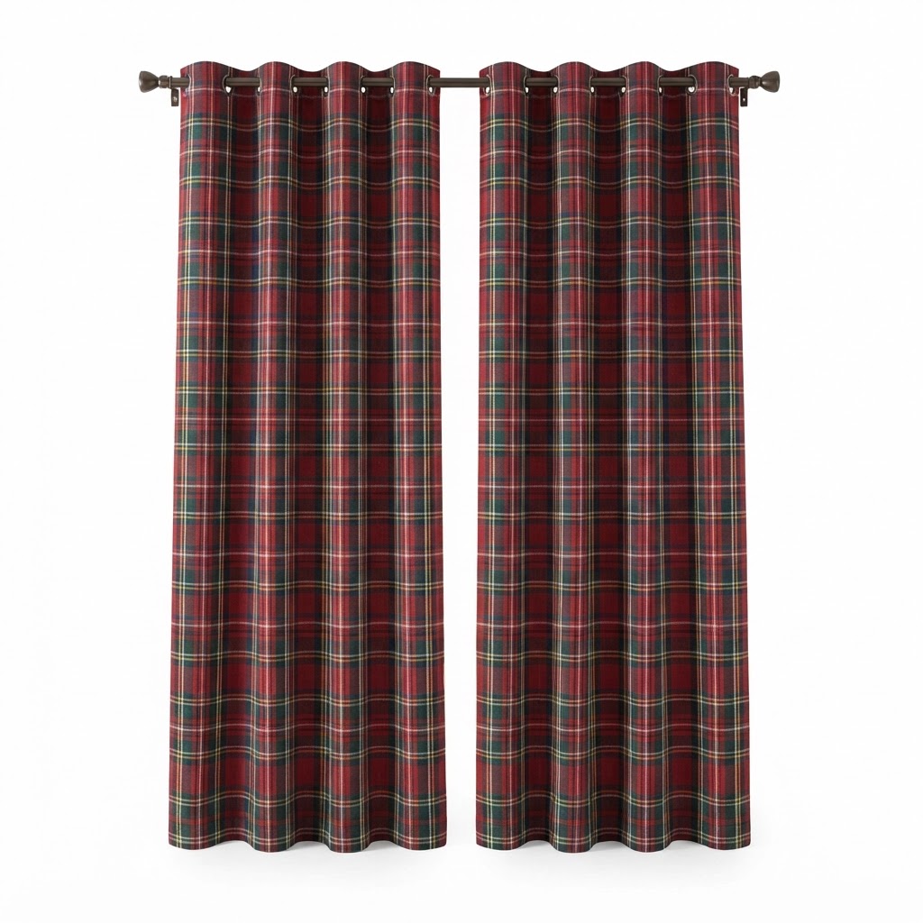 core Red and Green Plaid Window Curtains