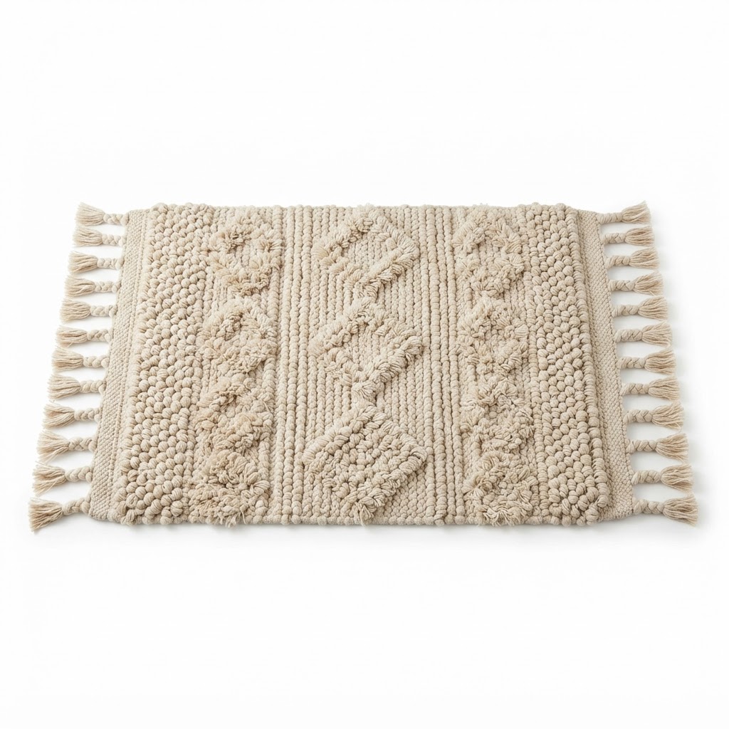 Textured Neutral Cotton Bath Mat