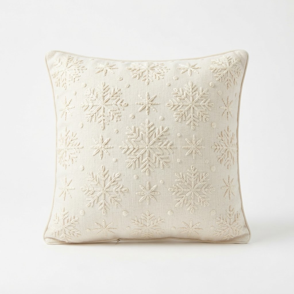 Snowflake-Patterned Embroidered Accent Pillow